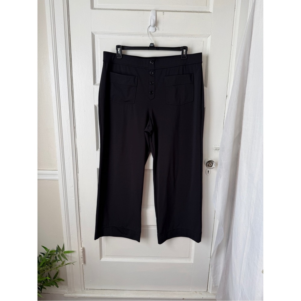 Halara Wide Leg Pull On Pants Elastic Waist Black Faux Buttons Pockets Office 2X - Picture 13 of 14